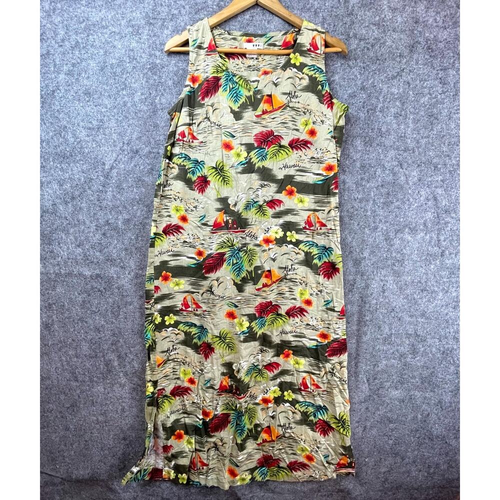 RJC Hawaii Dress Med Created With Love Linen Tropical Resort Coastal Boho Retro